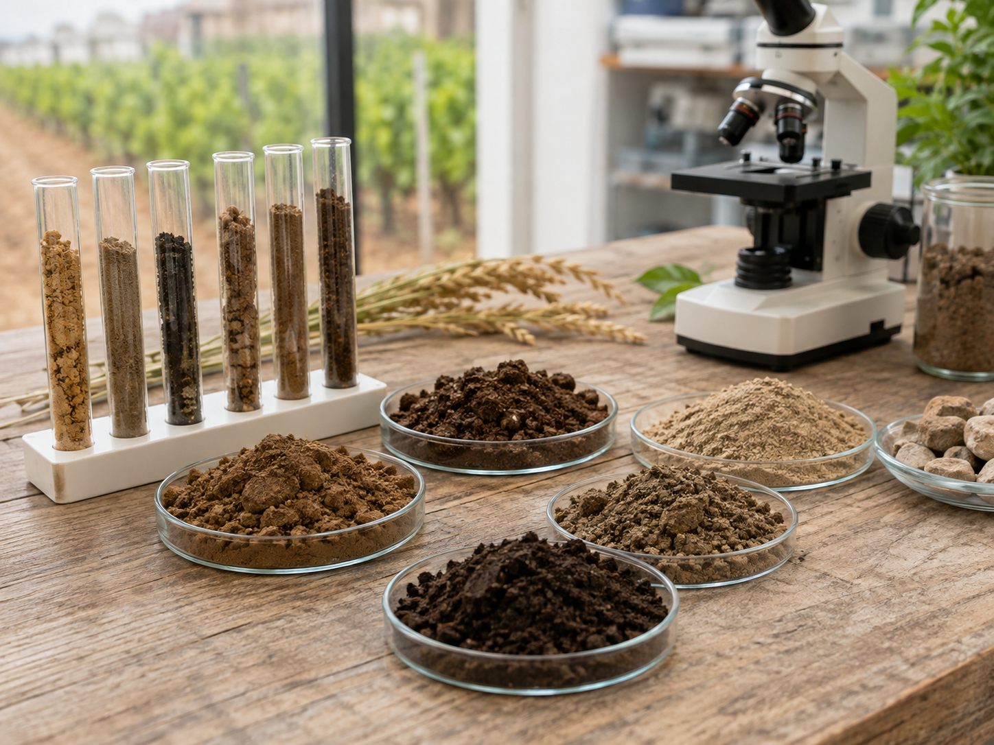 Laboratorio portátil con muestras de suelo y savia